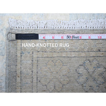 Load image into Gallery viewer, 3&#39;x9&#39;10&quot; Glaucous Gray With White Dove, Natural Dyes, Washed Out Peshawar With Faded Colors, 100% Wool, Hand Knotted, Runner Oriental Rug FWR449778