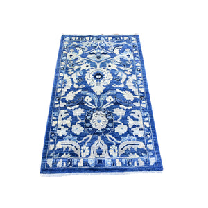 3'x4'9" Cerulean Blue, Densely Woven, Vegetable Dyes, Peshawar With Mahal Design, Soft and Vibrant Wool, Hand Knotted, Oriental Rug FWR449790