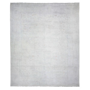 12'x14'3" Feather White, Hand Knotted Peshawar with Washed Out Faded Design, Natural Dyes, Densely Woven, High Grade Wool, Oversized Oriental Rug FWR449826