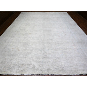 12'x14'3" Feather White, Hand Knotted Peshawar with Washed Out Faded Design, Natural Dyes, Densely Woven, High Grade Wool, Oversized Oriental Rug FWR449826