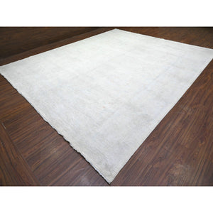 12'x14'3" Feather White, Hand Knotted Peshawar with Washed Out Faded Design, Natural Dyes, Densely Woven, High Grade Wool, Oversized Oriental Rug FWR449826