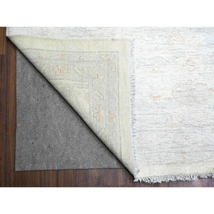 12'x14'3" Feather White, Hand Knotted Peshawar with Washed Out Faded Design, Natural Dyes, Densely Woven, High Grade Wool, Oversized Oriental Rug FWR449826