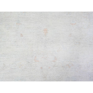 12'x14'3" Feather White, Hand Knotted Peshawar with Washed Out Faded Design, Natural Dyes, Densely Woven, High Grade Wool, Oversized Oriental Rug FWR449826