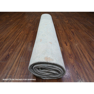 12'x14'3" Feather White, Hand Knotted Peshawar with Washed Out Faded Design, Natural Dyes, Densely Woven, High Grade Wool, Oversized Oriental Rug FWR449826