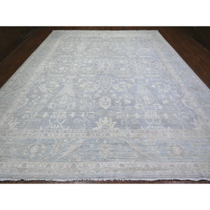 11'9"x14'4" Chrome Gray, Natural Dyes, Washed Out Peshawar, High Grade Wool, Hand Knotted, Oversized Oriental Rug FWR449832