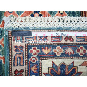 6'x8'9" Myrtle Green, 100% Wool, Vegetable Dyes, Afghan Super Kazak With All Over Medallions, Hand Knotted, Oriental Rug FWR449868