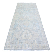 Load image into Gallery viewer, 4&#39;x9&#39;9&quot; Cloud Gray, Hand Knotted, Washed Out Peshawar with Faded Designs, Vegetable Dyes, Organic and Soft Wool, Wide Runner Oriental Rug FWR449898