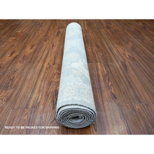 Load image into Gallery viewer, 4&#39;x9&#39;9&quot; Cloud Gray, Hand Knotted, Washed Out Peshawar with Faded Designs, Vegetable Dyes, Organic and Soft Wool, Wide Runner Oriental Rug FWR449898