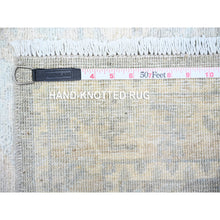Load image into Gallery viewer, 4&#39;x9&#39;9&quot; Cloud Gray, Hand Knotted, Washed Out Peshawar with Faded Designs, Vegetable Dyes, Organic and Soft Wool, Wide Runner Oriental Rug FWR449898