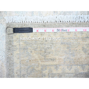 4'x9'9" Cloud Gray, Hand Knotted, Washed Out Peshawar with Faded Designs, Vegetable Dyes, Organic and Soft Wool, Wide Runner Oriental Rug FWR449898