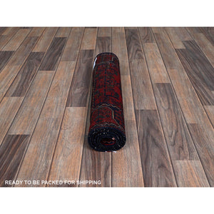 1'10"x4'10" Crimson Red, Afghan Khamyab with Geometric Pattern, Hand Knotted, Soft and Velvety Wool, Vegetable Dyes, Short and Narrow Runner, Oriental Rug FWR4494