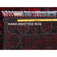 Load image into Gallery viewer, 1&#39;10&quot;x4&#39;10&quot; Crimson Red, Afghan Khamyab with Geometric Pattern, Hand Knotted, Soft and Velvety Wool, Vegetable Dyes, Short and Narrow Runner, Oriental Rug FWR4494