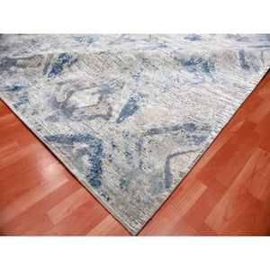 12'1"x15'2" Hand Knotted Ivory Large Elements With Pastels Modern Silk With Textured Wool Oversized Oriental Rug FWR450072