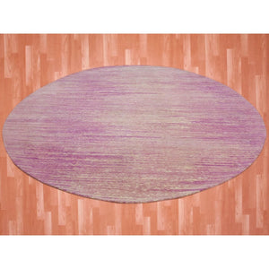 10'2"x10'2" Hand Knotted Thick and Plush Horizontal Ombre Design Pink with Touches of Ivory Pure Wool Only Oriental Round Rug FWR450084