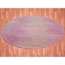 Load image into Gallery viewer, 10&#39;2&quot;x10&#39;2&quot; Hand Knotted Thick And Plush Horizontal Ombre Design Pink With Touches Of Ivory Pure Wool Only Oriental Round Rug FWR450084