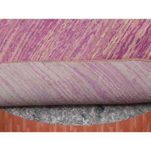 10'2"x10'2" Hand Knotted Thick and Plush Horizontal Ombre Design Pink with Touches of Ivory Pure Wool Only Oriental Round Rug FWR450084