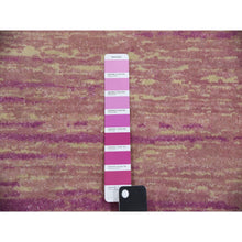 Load image into Gallery viewer, 10&#39;2&quot;x10&#39;2&quot; Hand Knotted Thick and Plush Horizontal Ombre Design Pink with Touches of Ivory Pure Wool Only Oriental Round Rug FWR450084