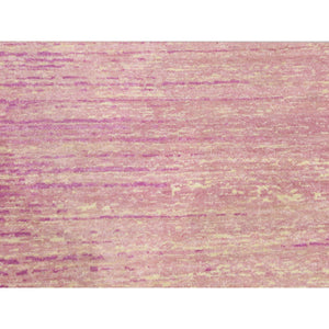 10'2"x10'2" Hand Knotted Thick and Plush Horizontal Ombre Design Pink with Touches of Ivory Pure Wool Only Oriental Round Rug FWR450084