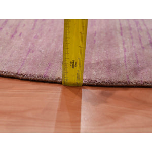 10'2"x10'2" Hand Knotted Thick and Plush Horizontal Ombre Design Pink with Touches of Ivory Pure Wool Only Oriental Round Rug FWR450084