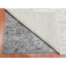 Load image into Gallery viewer, 11&#39;10&quot;x11&#39;10&quot; Hand Knotted Ivory Silk with Textured Wool Tone on Tone Striae Design Hi-Low Pile Oriental Square Rug FWR450096