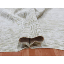Load image into Gallery viewer, 11&#39;10&quot;x11&#39;10&quot; Hand Knotted Ivory Silk with Textured Wool Tone on Tone Striae Design Hi-Low Pile Oriental Square Rug FWR450096