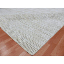 Load image into Gallery viewer, 11&#39;10&quot;x11&#39;10&quot; Hand Knotted Ivory Silk with Textured Wool Tone on Tone Striae Design Hi-Low Pile Oriental Square Rug FWR450096