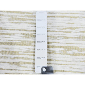 11'10"x11'10" Hand Knotted Ivory Silk with Textured Wool Tone on Tone Striae Design Hi-Low Pile Oriental Square Rug FWR450096