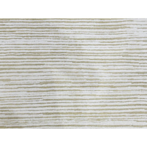 11'10"x11'10" Hand Knotted Ivory Silk with Textured Wool Tone on Tone Striae Design Hi-Low Pile Oriental Square Rug FWR450096