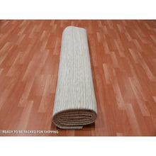 Load image into Gallery viewer, 11&#39;10&quot;x11&#39;10&quot; Hand Knotted Ivory Silk with Textured Wool Tone on Tone Striae Design Hi-Low Pile Oriental Square Rug FWR450096