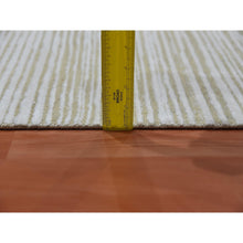 Load image into Gallery viewer, 11&#39;10&quot;x11&#39;10&quot; Hand Knotted Ivory Silk with Textured Wool Tone on Tone Striae Design Hi-Low Pile Oriental Square Rug FWR450096
