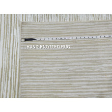 Load image into Gallery viewer, 11&#39;10&quot;x11&#39;10&quot; Hand Knotted Ivory Silk with Textured Wool Tone on Tone Striae Design Hi-Low Pile Oriental Square Rug FWR450096