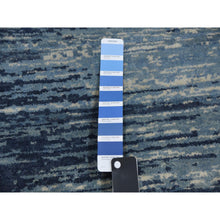 Load image into Gallery viewer, 4&#39;1&quot;x12&#39;2&quot; Blue With Touches Of Ivory Hand Knotted Pure Wool Only Horizontal Ombre Design Oriental Wide Runner Rug FWR450120