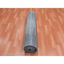 Load image into Gallery viewer, 4&#39;1&quot;x12&#39;2&quot; Blue With Touches Of Ivory Hand Knotted Pure Wool Only Horizontal Ombre Design Oriental Wide Runner Rug FWR450120