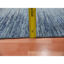 Load image into Gallery viewer, 4&#39;1&quot;x12&#39;2&quot; Blue With Touches Of Ivory Hand Knotted Pure Wool Only Horizontal Ombre Design Oriental Wide Runner Rug FWR450120
