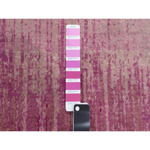 4'1"x6'2" Natural Wool Pink Vertical Ombre Design Hand Knotted Oriental Rug FWR450126
