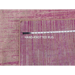 4'1"x6'2" Natural Wool Pink Vertical Ombre Design Hand Knotted Oriental Rug FWR450126