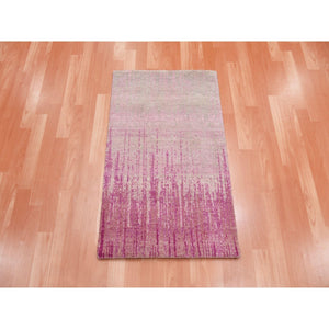 2'x3'2" Hand Knotted Pink Vertical Ombre Design Natural Wool Mat Oriental Rug FWR450144