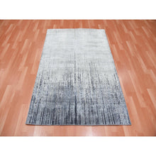 Load image into Gallery viewer, 4&#39;x6&#39; Hand Knotted Gray Vertical Ombre Design Pure Silk With Textured Wool Oriental Rug FWR450168