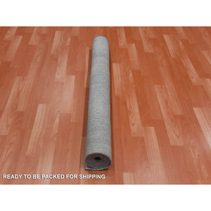 4'x6' Hand Knotted Gray Vertical Ombre Design Pure Silk with Textured Wool Oriental Rug FWR450168