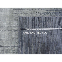 Load image into Gallery viewer, 4&#39;x6&#39; Hand Knotted Gray Vertical Ombre Design Pure Silk with Textured Wool Oriental Rug FWR450168