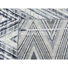 Load image into Gallery viewer, 4&#39;2&quot;x12&#39;4&quot; Ivory Chevron Design Modern Textured Wool and Pure Silk Hand Knotted Oriental Wide Runner Rug FWR450180