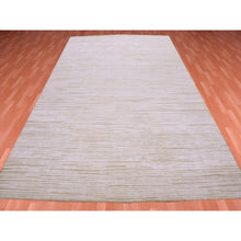 Load image into Gallery viewer, 9&#39;1&quot;x12&#39; Ivory, Striae Design Hi-low Pile, Tone On Tone Silk With Textured Wool Hand Knotted, Oriental Rug FWR450228