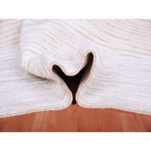 Load image into Gallery viewer, 9&#39;1&quot;x12&#39; Ivory, Striae Design Hi-low Pile, Tone On Tone Silk With Textured Wool Hand Knotted, Oriental Rug FWR450228
