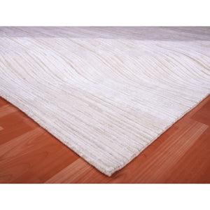 9'1"x12' Ivory, Striae Design Hi-low Pile, Tone On Tone Silk With Textured Wool Hand Knotted, Oriental Rug FWR450228
