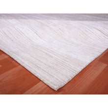 Load image into Gallery viewer, 9&#39;1&quot;x12&#39; Ivory, Striae Design Hi-low Pile, Tone On Tone Silk With Textured Wool Hand Knotted, Oriental Rug FWR450228