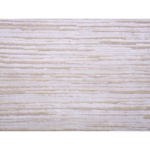 9'1"x12' Ivory, Striae Design Hi-low Pile, Tone On Tone Silk With Textured Wool Hand Knotted, Oriental Rug FWR450228