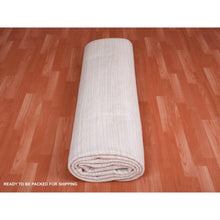 Load image into Gallery viewer, 9&#39;1&quot;x12&#39; Ivory, Striae Design Hi-low Pile, Tone On Tone Silk With Textured Wool Hand Knotted, Oriental Rug FWR450228