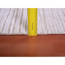 Load image into Gallery viewer, 9&#39;1&quot;x12&#39; Ivory, Striae Design Hi-low Pile, Tone On Tone Silk With Textured Wool Hand Knotted, Oriental Rug FWR450228