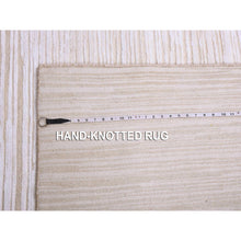 Load image into Gallery viewer, 9&#39;1&quot;x12&#39; Ivory, Striae Design Hi-low Pile, Tone On Tone Silk With Textured Wool Hand Knotted, Oriental Rug FWR450228