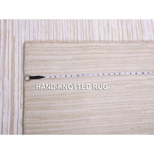 9'1"x12' Ivory, Striae Design Hi-low Pile, Tone On Tone Silk With Textured Wool Hand Knotted, Oriental Rug FWR450228